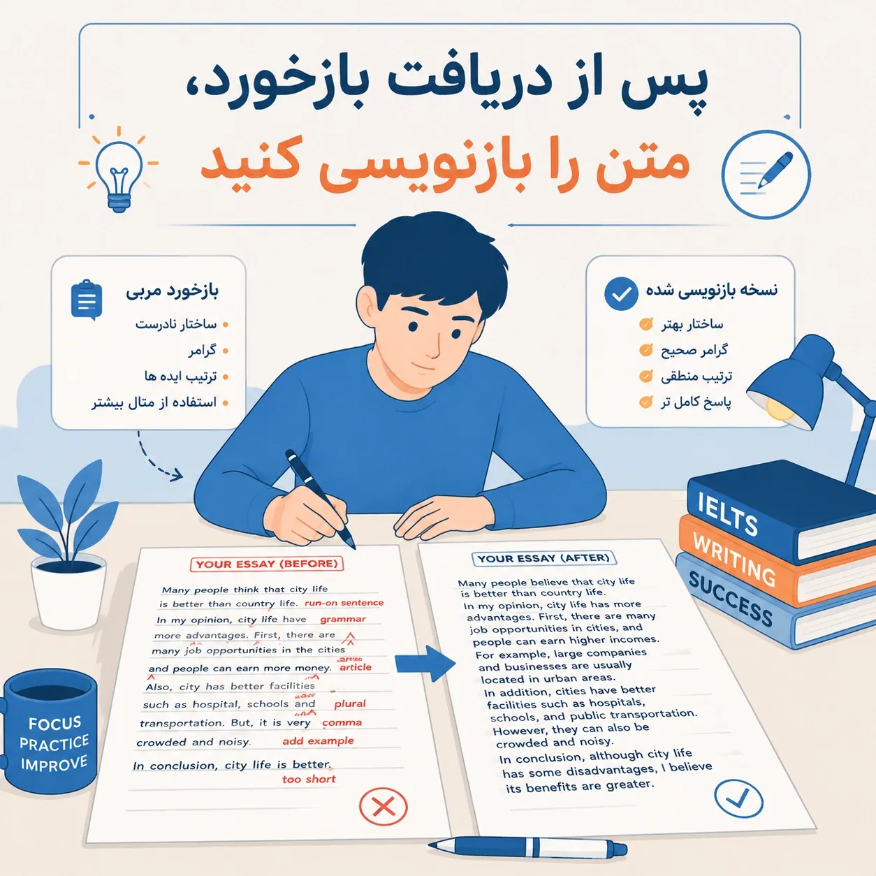 پس از دریافت بازخورد، متن را بازنویسی کنید